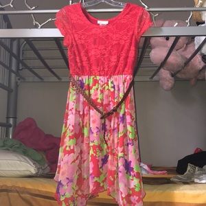 Big girls floral dress with belt